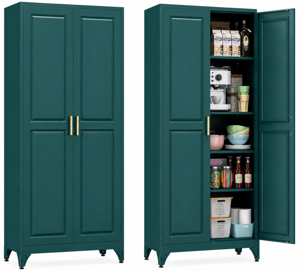 75" Tall Black Metal Pantry Cabinet with Adjustable Shelves, Heavy-Duty Storage Cabinet with Doors, Kitchen Pantry Organizer for Garage,