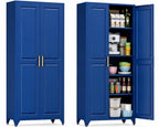 75" Tall Black Metal Pantry Cabinet with Adjustable Shelves, Heavy-Duty Storage Cabinet with Doors, Kitchen Pantry Organizer for Garage,