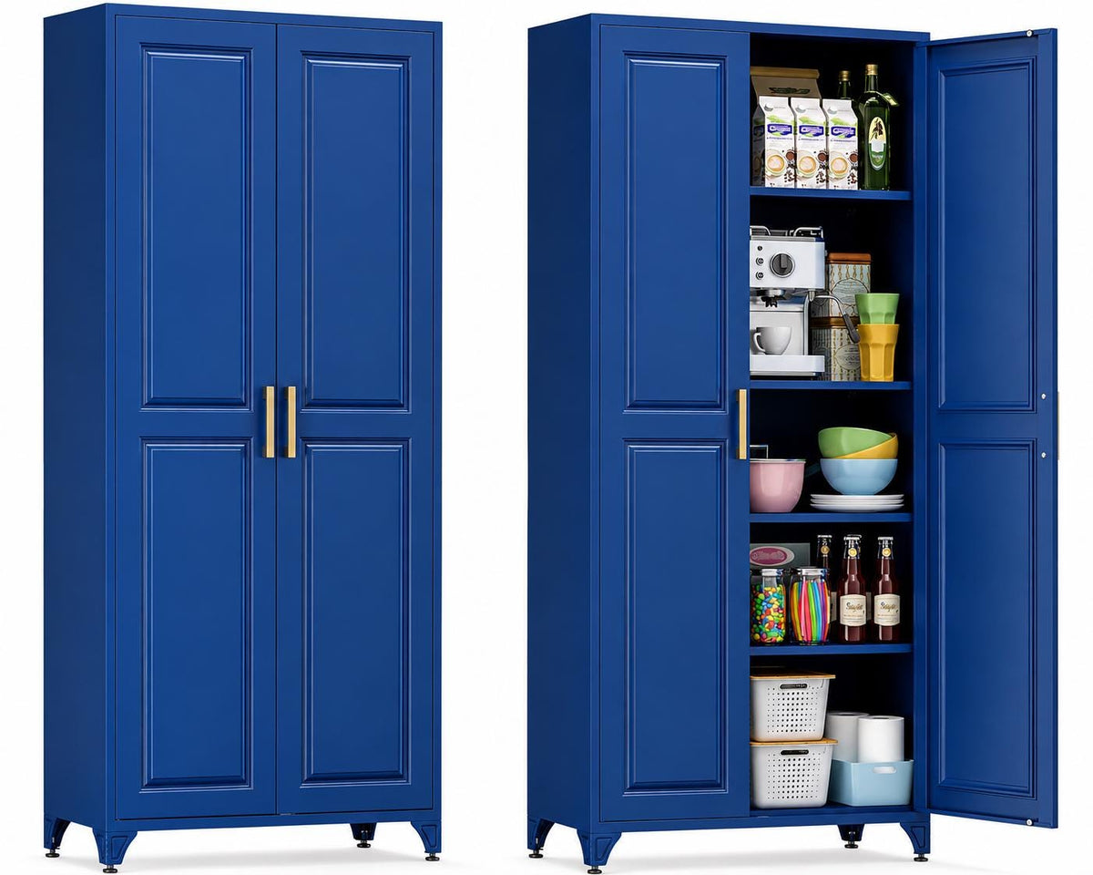 75" Tall Black Metal Pantry Cabinet with Adjustable Shelves, Heavy-Duty Storage Cabinet with Doors, Kitchen Pantry Organizer for Garage,