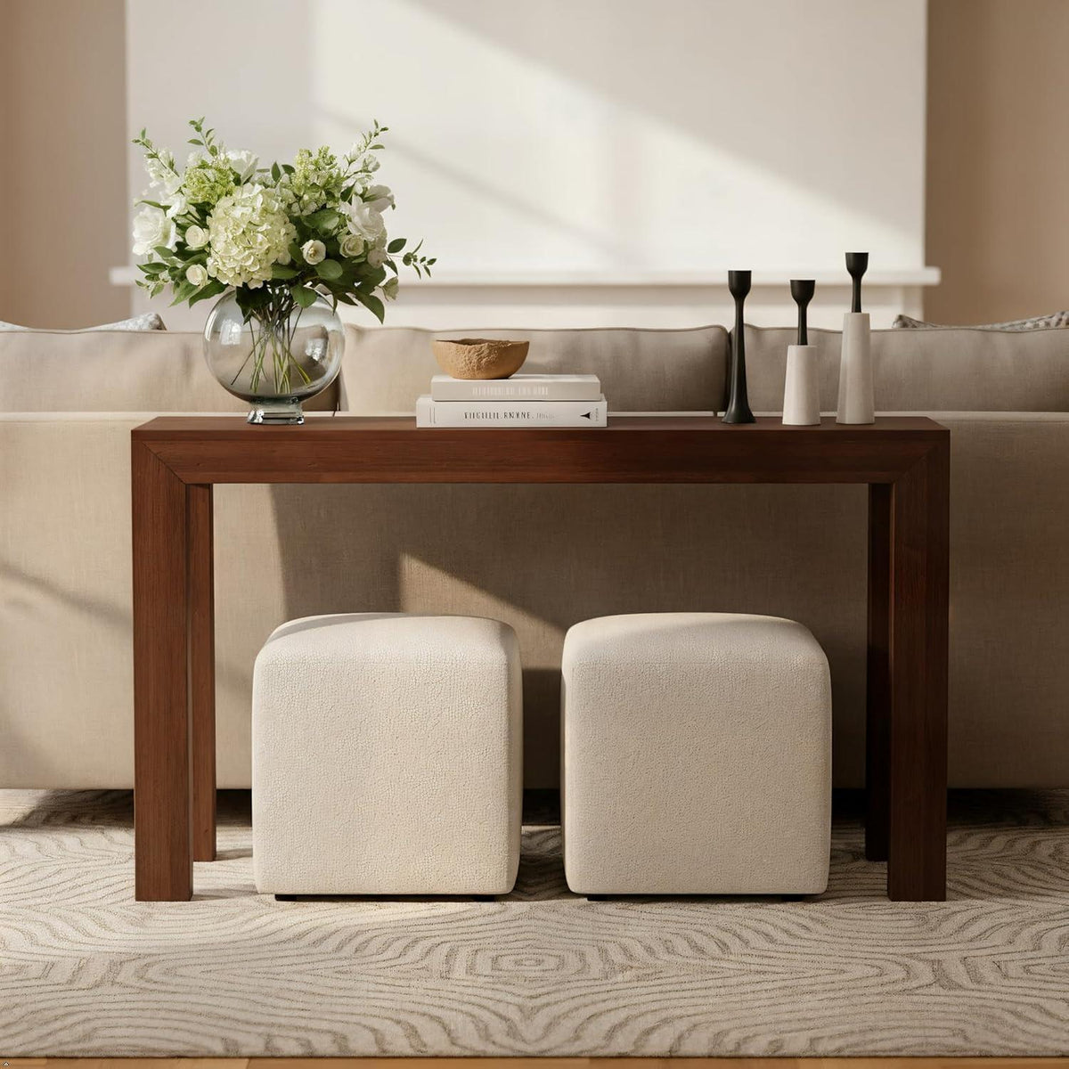 Solid Wood Console Table, Modern Walnut Entryway Sofa Table