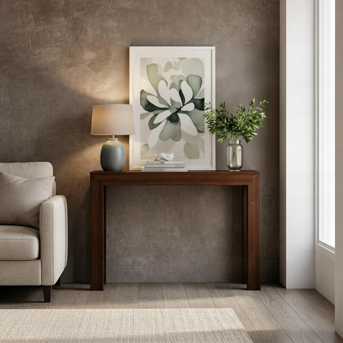 Solid Wood Console Table, Modern Walnut Entryway Sofa Table