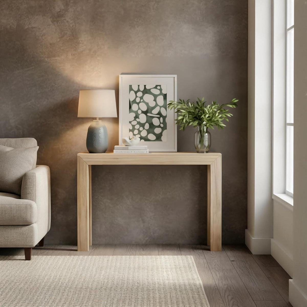 Solid Wood Console Table, Modern Walnut Entryway Sofa Table