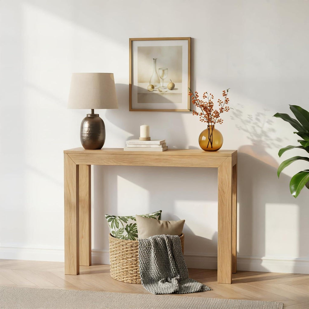 Solid Wood Console Table, Modern Walnut Entryway Sofa Table