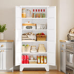 71" Tall White Metal Storage Cabinet, Adjustable Shelves, Doors, Heavy-Duty Steel