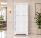 71" Tall White Metal Storage Cabinet, Adjustable Shelves, Doors, Heavy-Duty Steel