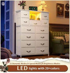 13-Drawer Fabric Dresser with LED Lights and Charging Ports, Open Storage Shelves