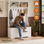 Hall Tree with Bench, Coat Rack, Shoe Cabinet, LED Light, Organizer