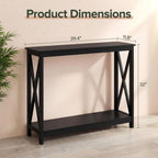 2-Tier X Design Console Table, Farmhouse Entryway Sofa Table, Espresso Accent Shelf