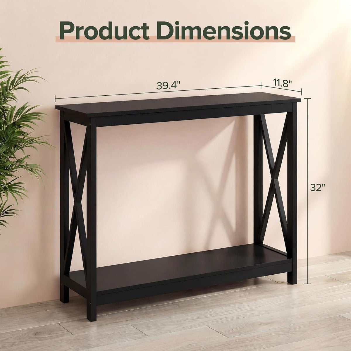 2-Tier X Design Console Table, Farmhouse Entryway Sofa Table, Espresso Accent Shelf