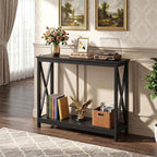 2-Tier X Design Console Table, Farmhouse Entryway Sofa Table, Espresso Accent Shelf