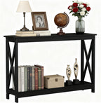 Narrow 2-Tier Console Table, X-Frame Entryway Sofa Table, Farmhouse Wood Shelves