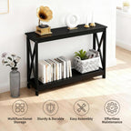 Narrow 2-Tier Console Table, X-Frame Entryway Sofa Table, Farmhouse Wood Shelves