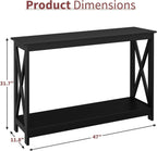 Narrow 2-Tier Console Table, X-Frame Entryway Sofa Table, Farmhouse Wood Shelves