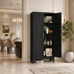 GAIOUS Black Metal Storage Cabinet with 2 Doors & 3 Adjustable Shelves – Heavy Duty Kitchen Pantry, Utility Storage Cupboard for Laundry