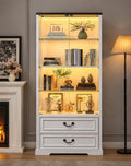 Tall Display Cabinet with Glass Doors, Drawers, Smart Sensor Lighting