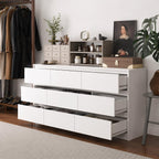 63" Wide White 9-Drawer Dresser, Modern Handle-Free Storage Cabinet