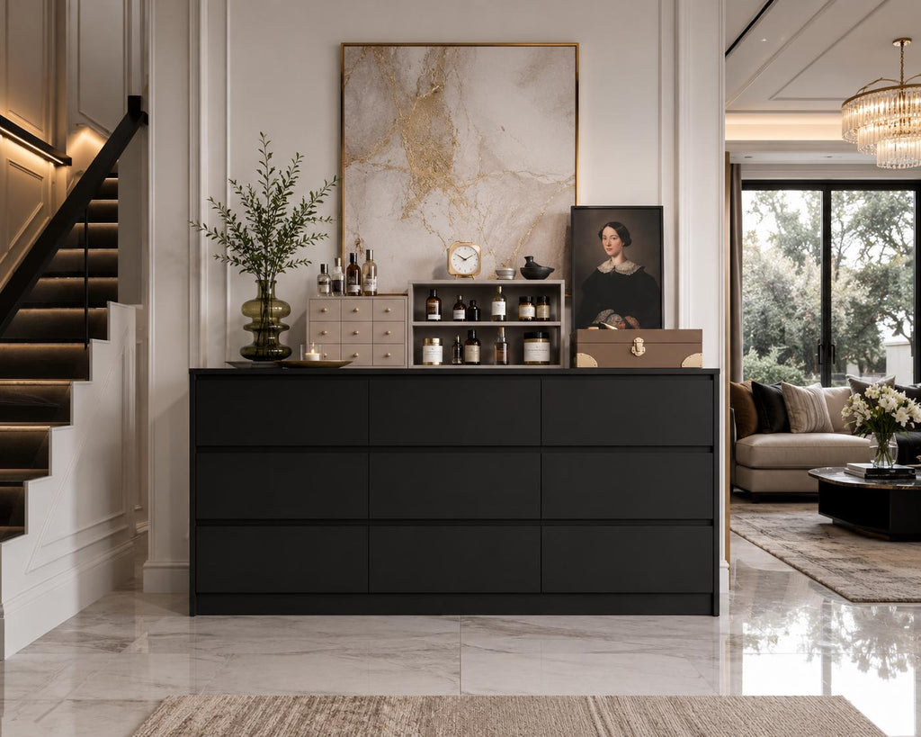 63" Wide White 9-Drawer Dresser, Modern Handle-Free Storage Cabinet