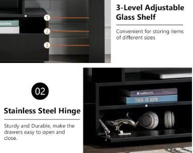 63-Inch High Gloss Media Console with RGB LED Lighting and Storage Drawers