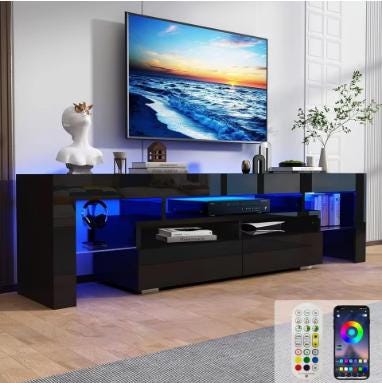 63-Inch High Gloss Media Console with RGB LED Lighting and Storage Drawers