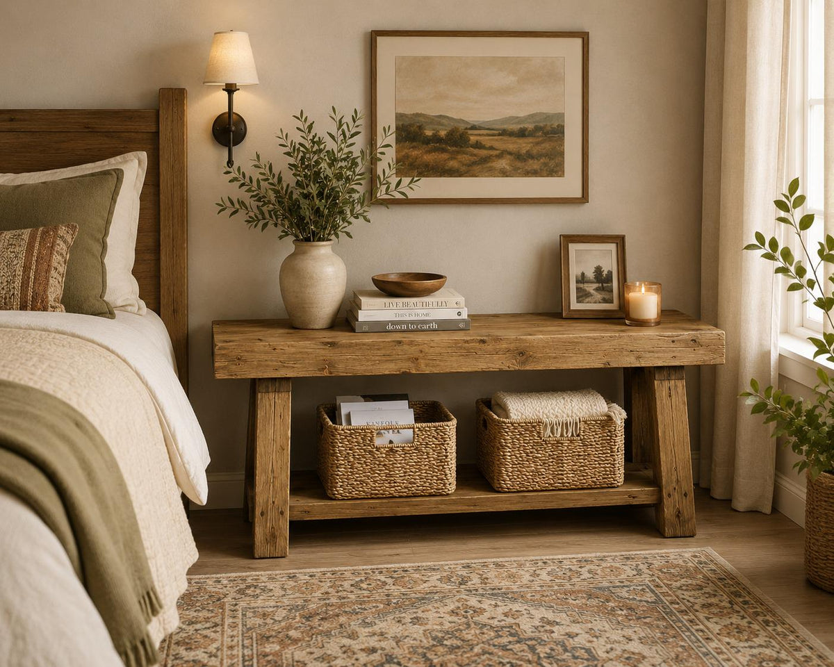 Solid Wood Entryway Bench, 2-Tier Storage, Armhouse Style Indoor Bench