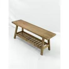 Farmhouse Rustic Wood Dining Table & Chairs with Shelves, Entryway Shoe Bench and Bedside Bench