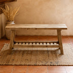 Farmhouse Rustic Wood Dining Table & Chairs with Shelves, Entryway Shoe Bench and Bedside Bench