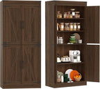 71" Rustic Farmhouse Barn Door Storage Cabinet – Dark Walnut Wood Armoire with 4 Doors