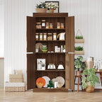 71" Rustic Farmhouse Barn Door Storage Cabinet – Dark Walnut Wood Armoire with 4 Doors
