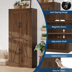 71" Rustic Farmhouse Barn Door Storage Cabinet – Dark Walnut Wood Armoire with 4 Doors