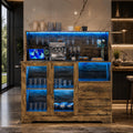 Rustic Farmhouse Coffee Bar Cabinet with LED Lights, Kitchen Storage Station