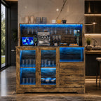 Rustic Farmhouse Coffee Bar Cabinet with LED Lights, Kitchen Storage Station