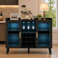 Modern Black Coffee Bar Cabinet with LED Lights, Glass Holder Storage Sideboard