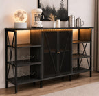 Industrial Coffee Bar Cabinet with LED Lights, Rustic Buffet Storage Sideboard