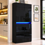 High Gloss LED Pantry Cabinet, Modern Kitchen Storage, 4 Doors, App Controlled Lights