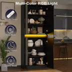 High Gloss LED Pantry Cabinet, Modern Kitchen Storage, 4 Doors, App Controlled Lights