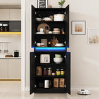High Gloss LED Pantry Cabinet, Modern Kitchen Storage, 4 Doors, App Controlled Lights