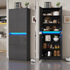 High Gloss LED Pantry Cabinet, Modern Kitchen Storage, 4 Doors, App Controlled Lights
