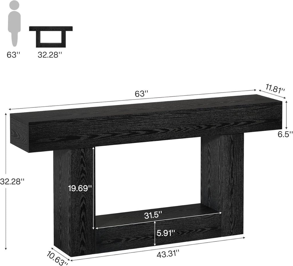Farmhouse Console Table, Rustic Wood Entryway Sofa Table, U-Shaped Base Storage