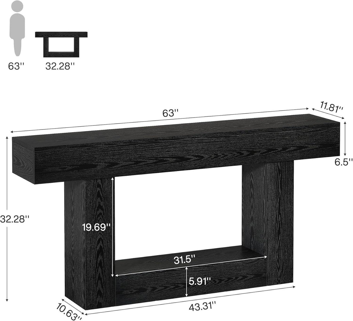 Farmhouse Console Table, Rustic Wood Entryway Sofa Table, U-Shaped Base Storage