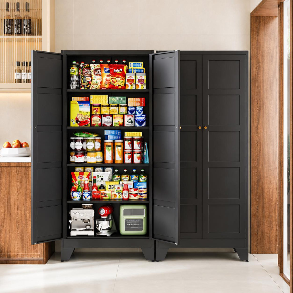 71” Tall Metal Storage Cabinet with 2 Doors & 4 Shelves – Heavy-Duty Kitchen Pantry Organizer for Dining Room, Bathroom Home Storage