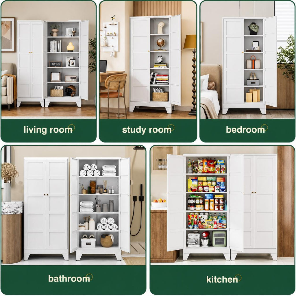 71” Tall Metal Storage Cabinet with 2 Doors & 4 Shelves – Heavy-Duty Kitchen Pantry Organizer for Dining Room, Bathroom Home Storage