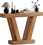 Farmhouse V-Shaped Console Table, Light Oak Entryway Sofa Table