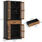 71" Tall Kitchen Pantry Cabinet with Glass Doors & Drawer – Freestanding Food Storage Cabinet with Adjustable Shelves