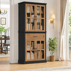 71" Tall Kitchen Pantry Cabinet with Glass Doors & Drawer – Freestanding Food Storage Cabinet with Adjustable Shelves