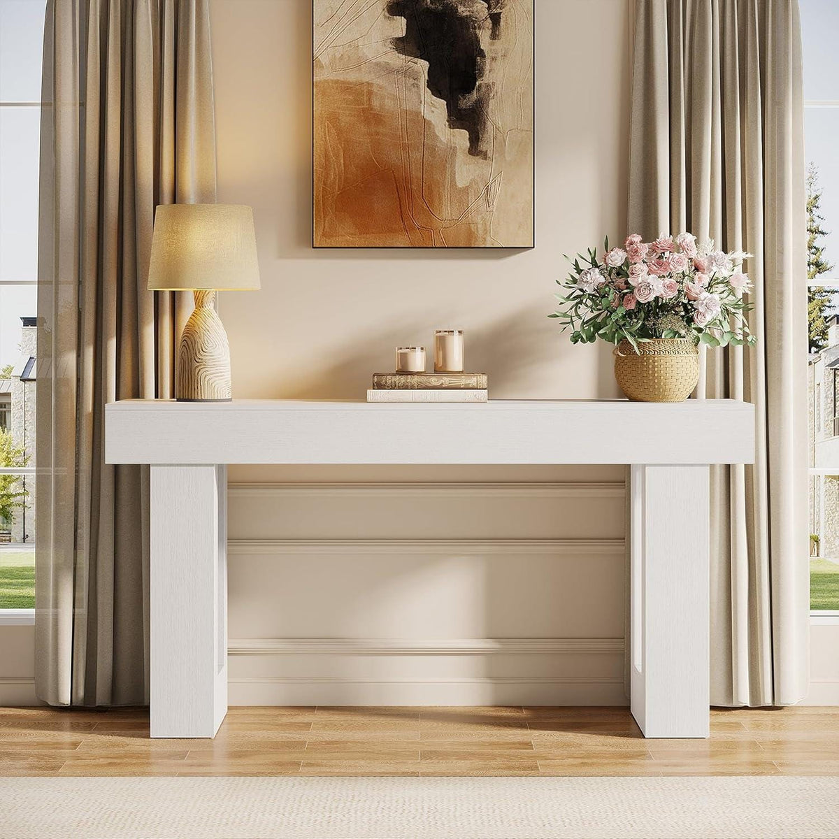 63-Inch Farmhouse Console Table, Rustic Wooden Sofa Table, Entryway Hallway Furniture