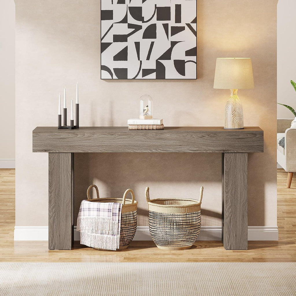 63-Inch Farmhouse Console Table, Rustic Wooden Sofa Table, Entryway Hallway Furniture