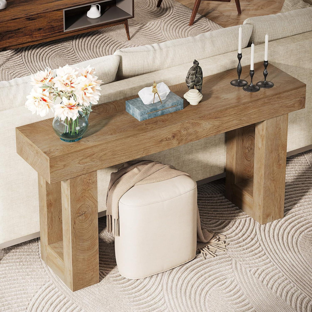 63-Inch Farmhouse Console Table, Rustic Wooden Sofa Table, Entryway Hallway Furniture