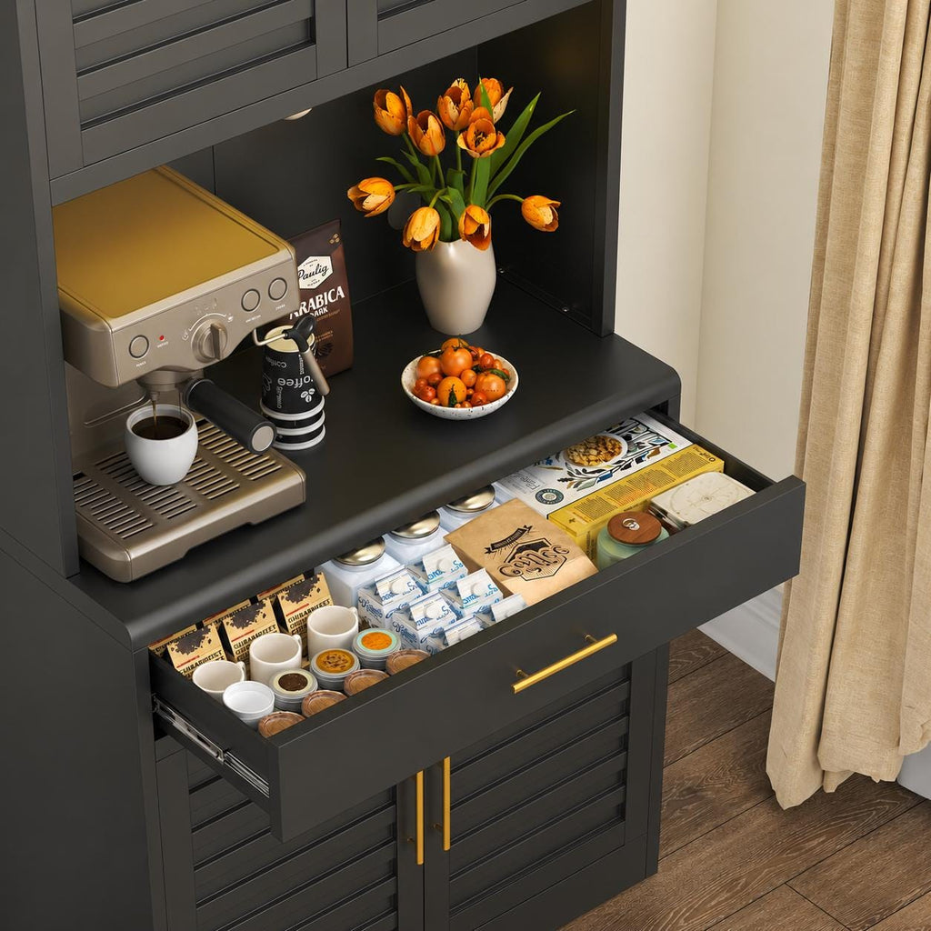 71" Tall Metal Kitchen Pantry Cabinet with Drawer, Wide Storage Cabinet with 4 Doors & Adjustable Shelves, Buffet Sideboard Hutch
