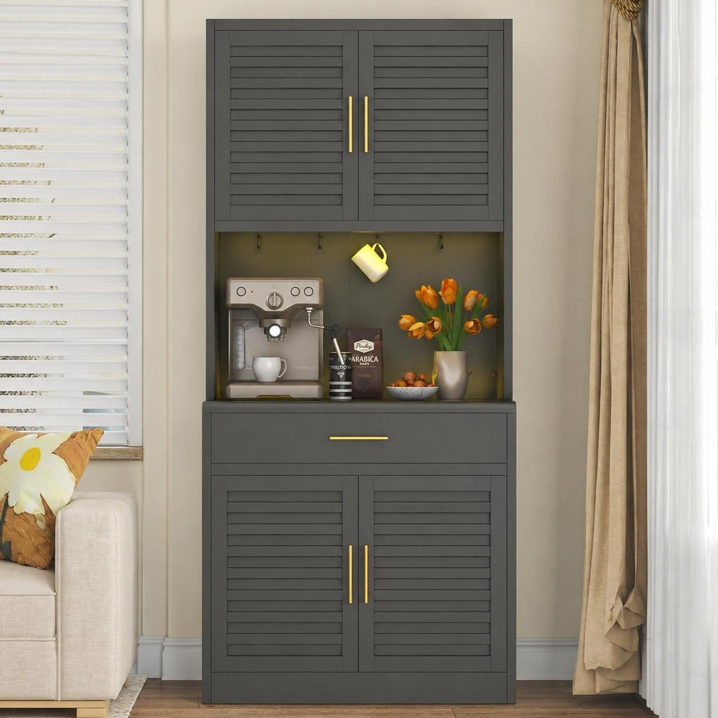 71" Tall Metal Kitchen Pantry Cabinet with Drawer, Wide Storage Cabinet with 4 Doors & Adjustable Shelves, Buffet Sideboard Hutch