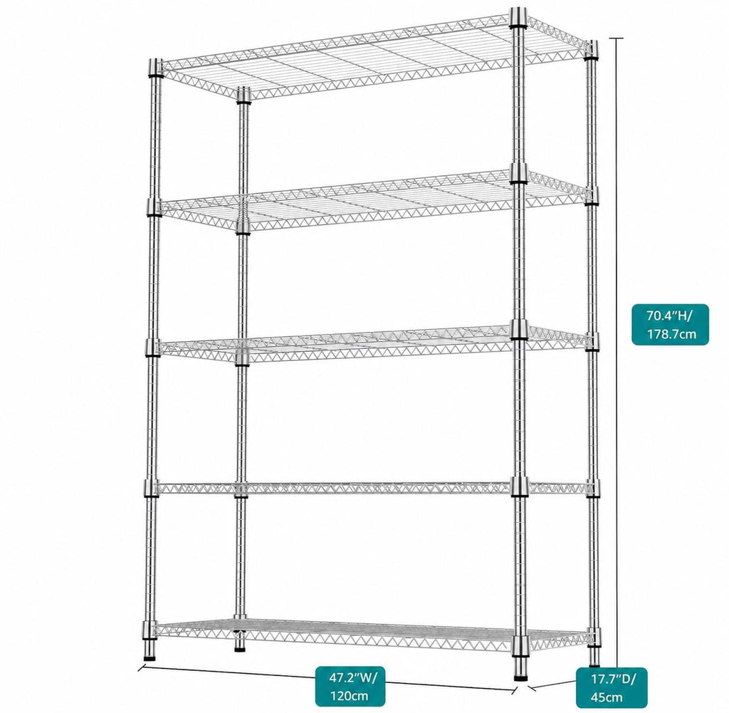Heavy Duty 5-Tier Metal Storage Shelf | Adjustable Carbon Steel Shelving Unit
